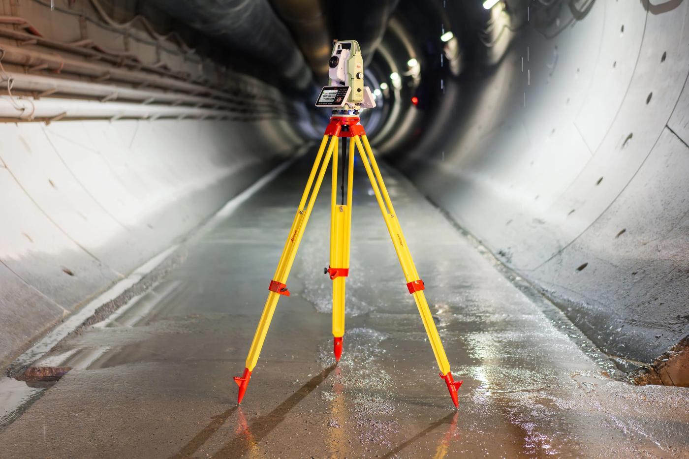 Total station set up inside a tunnel under construction